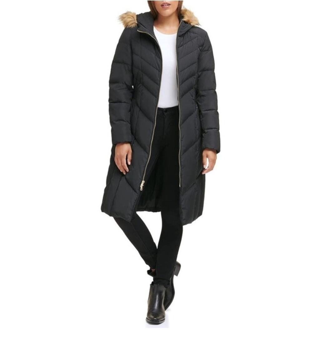 Cole Haan Signature Chevron Quilted Down Puffer Coat Black - Women's XXL